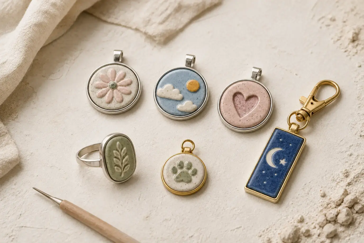 Handcrafted HavenTap-compatible pendants, ring, pet tag, and keychain from independent makers