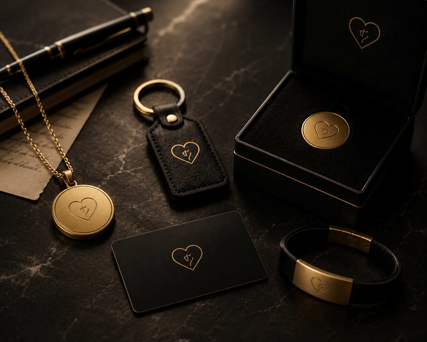 Gold HavenTap pendant beside a phone displaying a personal message